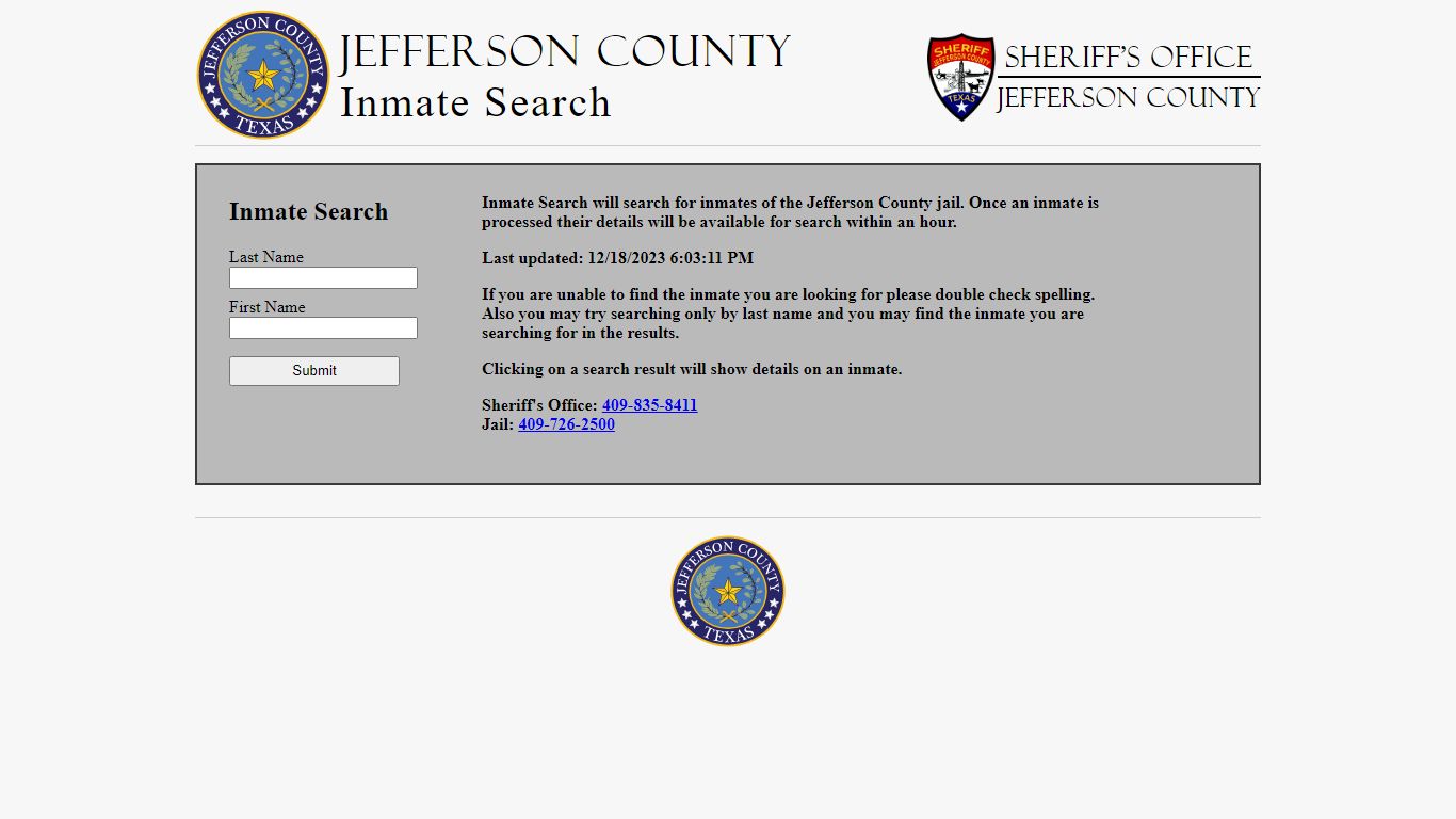 Jefferson County Inmate Search - Jefferson County, TX Inmate Search